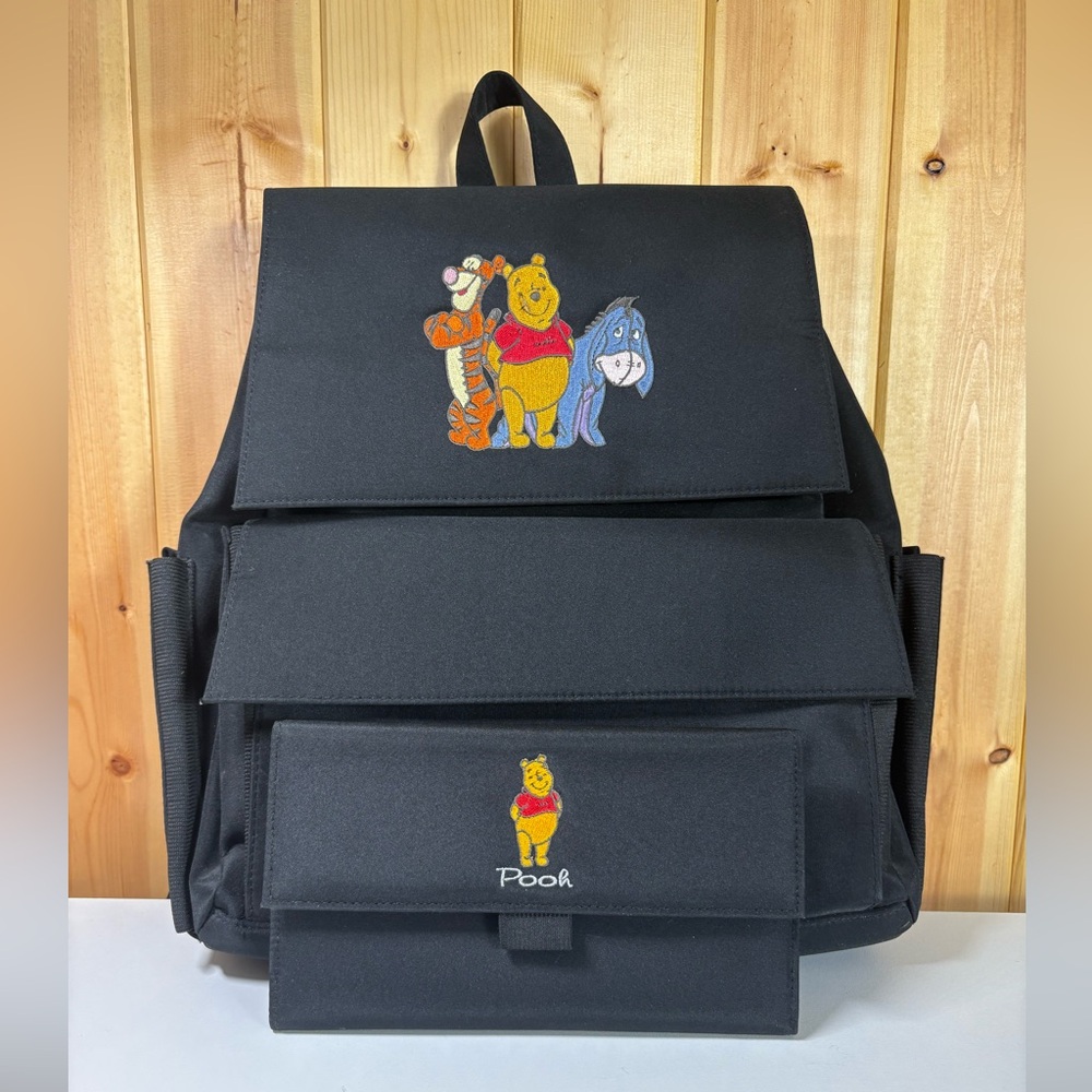 Vtg Winnie The Pooh Disney Store Backpack & Wallet Black Embroidered Y2K